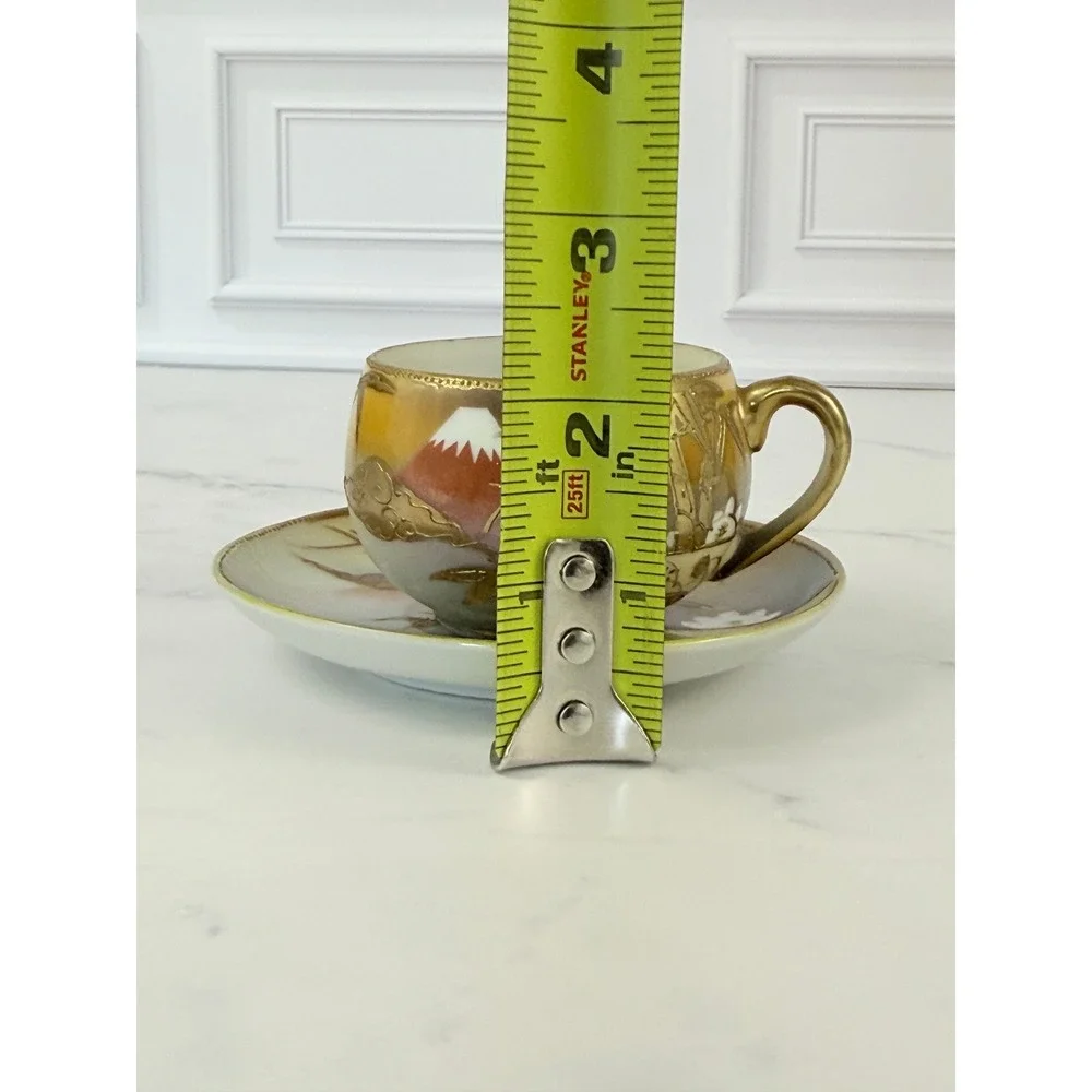 VTG Mt. Fuji Japan Hand Painted Teacup and Saucer Bamboo Gilded